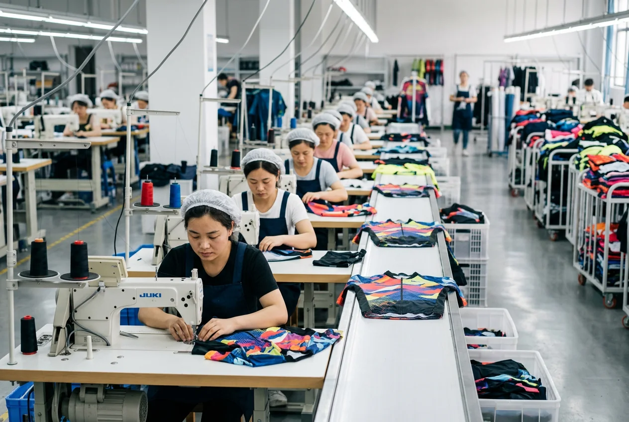 Source factory production line -- in-house cycling apparel manufacturing in China